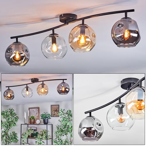Plafonnier 4 lumières boules en verre ambre clair et fumé Ripoll