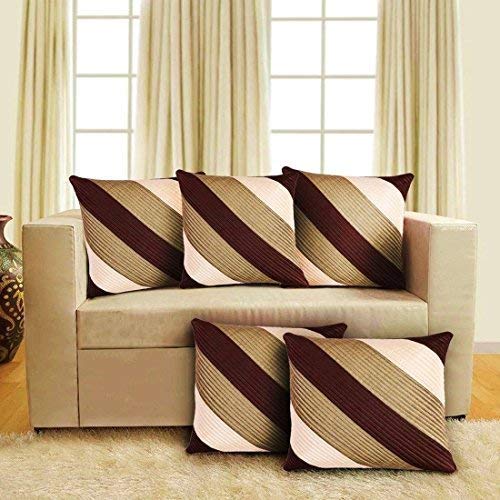 Decor India Cushion Covers 18X18 Inch Cushion Cover Brown & Gold Quilted Diagonal Polyester Pillow Covers Set of 5 (45x45 Cm)