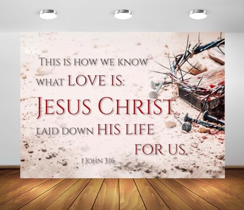 BELECO 8x8ft Fabric Crucifixion of Jesus Backdrop John 3:16 Bloody
