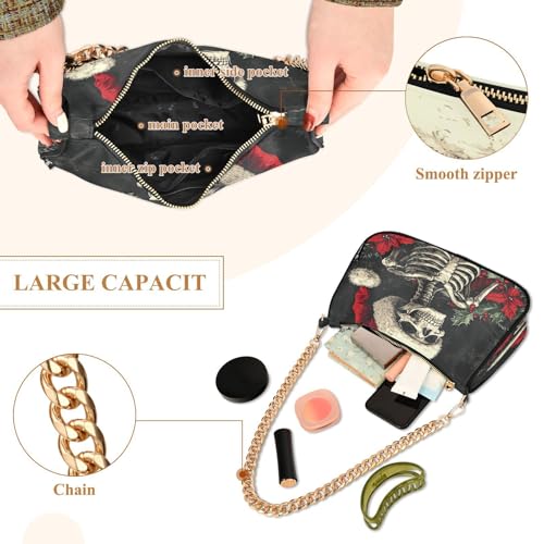 Shoulder Bags for Women Christmas Skeleton Tote HandBag Shoulder Bags purse with Chain Zipper Closure4