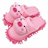 Selric Cute Piggy Mircofiber Dusting Slippers Closed Toe Slippers Pink, Chenille Cleaning Mop...