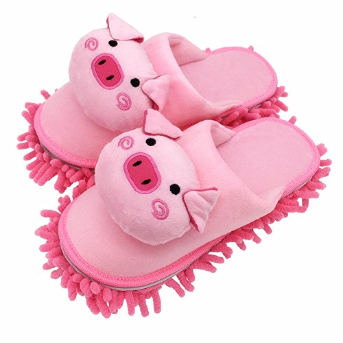 Selric Cute Piggy Mircofiber Dusting Slippers Closed Toe Slippers Pink, Chenille Cleaning Mop Slippers Floor Mop Shoes Detachable Cleaning Tool 9 7/9 Inches Size:5.5-8.5 #TOP10