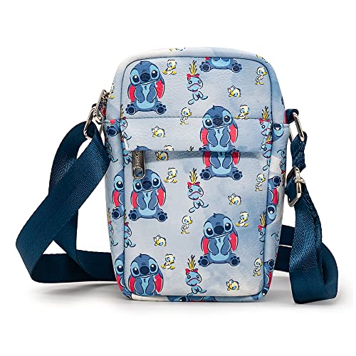 Bolsa Disney, Crossbody, Lilo and Stitch, Stitch Scrump and Ducks Collage, azul, couro vegano, Lilo e Stitch, 8.0' x 5.5'