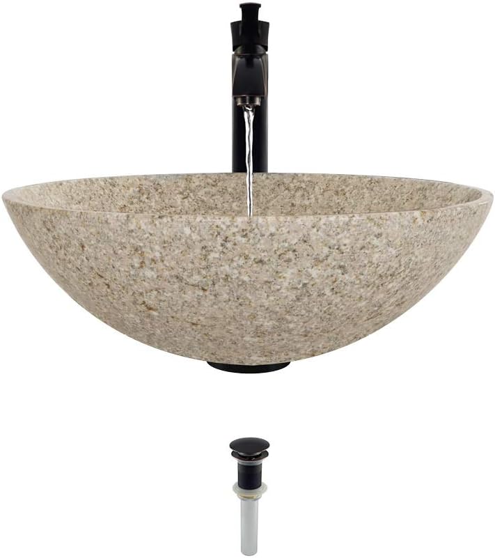 Hоttеѕt Sаlе MR Direct 850-T-726-ABR Tan Stone Vessel Sink in Honed Basalt Granite with Faucet and Pop-Up Drain in Antique Bronze, 726