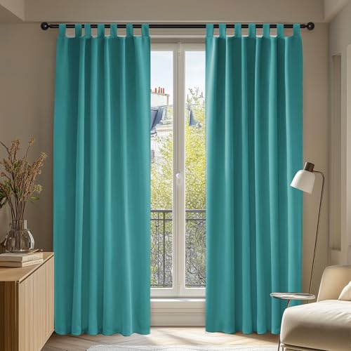 Deconovo Lot de 2 Rideaux Voilage 140x280cm Rideau Salon Voile Panneau Transparent Voilages Decoratif Solide pour Chambre Salon à Pattes Turquoise