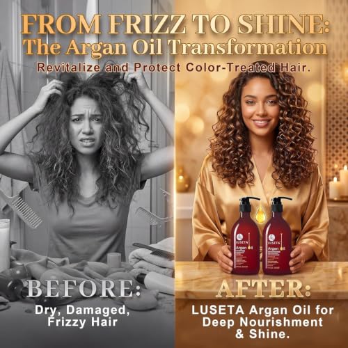 Image of Luseta Argan Oil Shampoo & Conditioner Set for Dry Damaged Hair, 2 * 16.9oz