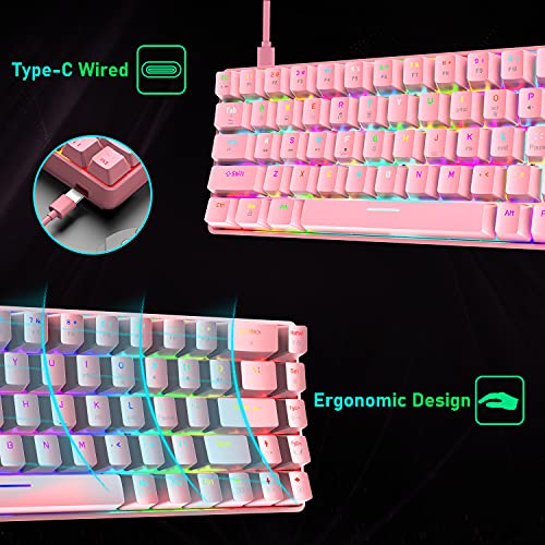 Image of 60% Wired Gaming Keyboard, RGB Backlit Ultra-Compact Mechanical Keyboard, Blue Switch Waterproof Compact 68 Keys Keyboard for Typist Laptop PC Mac Gamer(Pink)
