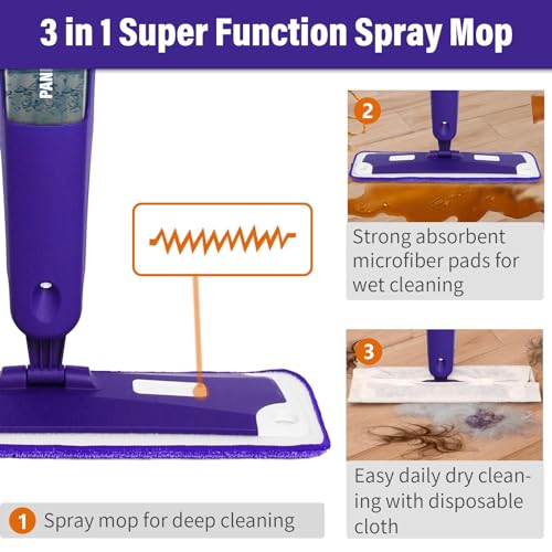 Image of Spray Mop for Floor Cleaning with Bottle & 3 Microfiber Pads | Refillable bottle, washable pads, wet /dry flat mop for hardwood, laminate, wood & ceramic floors, home or commercial use