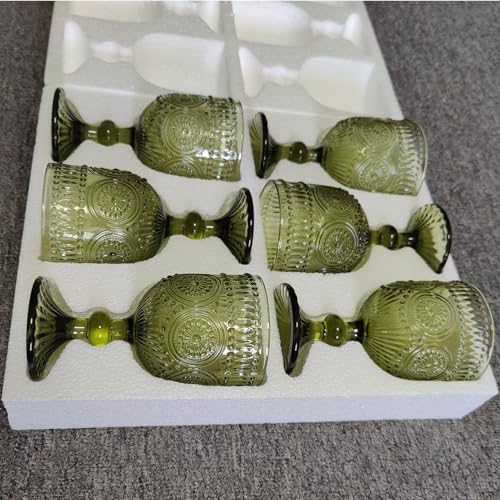 Taganov Green Wine Glasses Drinking Water Goblets set of 6 Vintage Colored Glassware 12 Ounces Sunflower Stemmed Cups for Wedding Party Bars Restaurants by Taganov - Used condition - Image 9