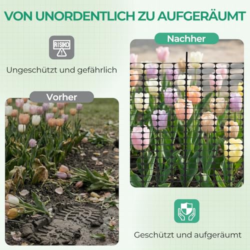 Ohuhu Begrenzungszaun mobiler Zaun 30m lang 1m hoch mit 25 Pfähle, Engmaschig Hundezaun, Absperrzaun, Steckzaun Kleintiernetz Gartenzaun ideal für Garten, Haus, Hof, Schwarz