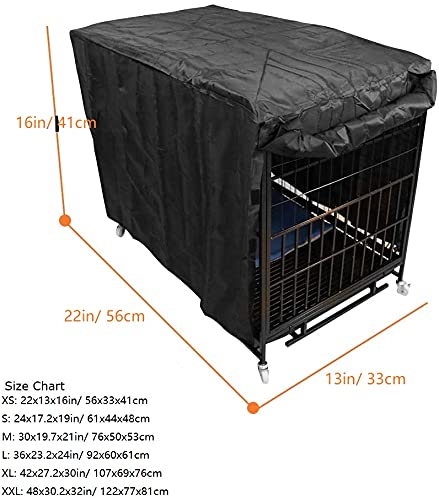 UCARE Dog Pet Crate Covers for 22-48inch Waterproof Dogs Cage Cover Durable&Rainproof Polyester Pet Kennel Covers with Carry Bag Extra Large Black (XS: 22x13x16in/ 56x33x41cm)