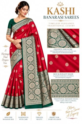 Kashi Banarasi Sarees red banarasi silk saree in pure silk – image 5