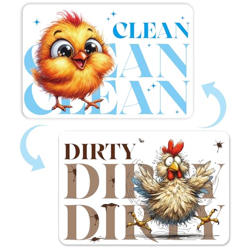 Dishwasher Magnet Clean Dirty Sign - Cosmisun Funny Chicken Clean Dirty Dish Washer Magnet Cartoon Farmhous Chicken Double Sided Magnetic Dish Washer Indicator for Kitchen Refrigerator Home Decor