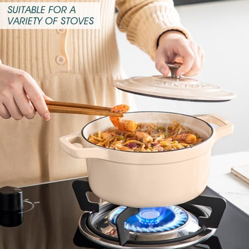Image of vancasso 2.5 Qt Enameled Cast Iron Dutch Oven with Lid, Cream
