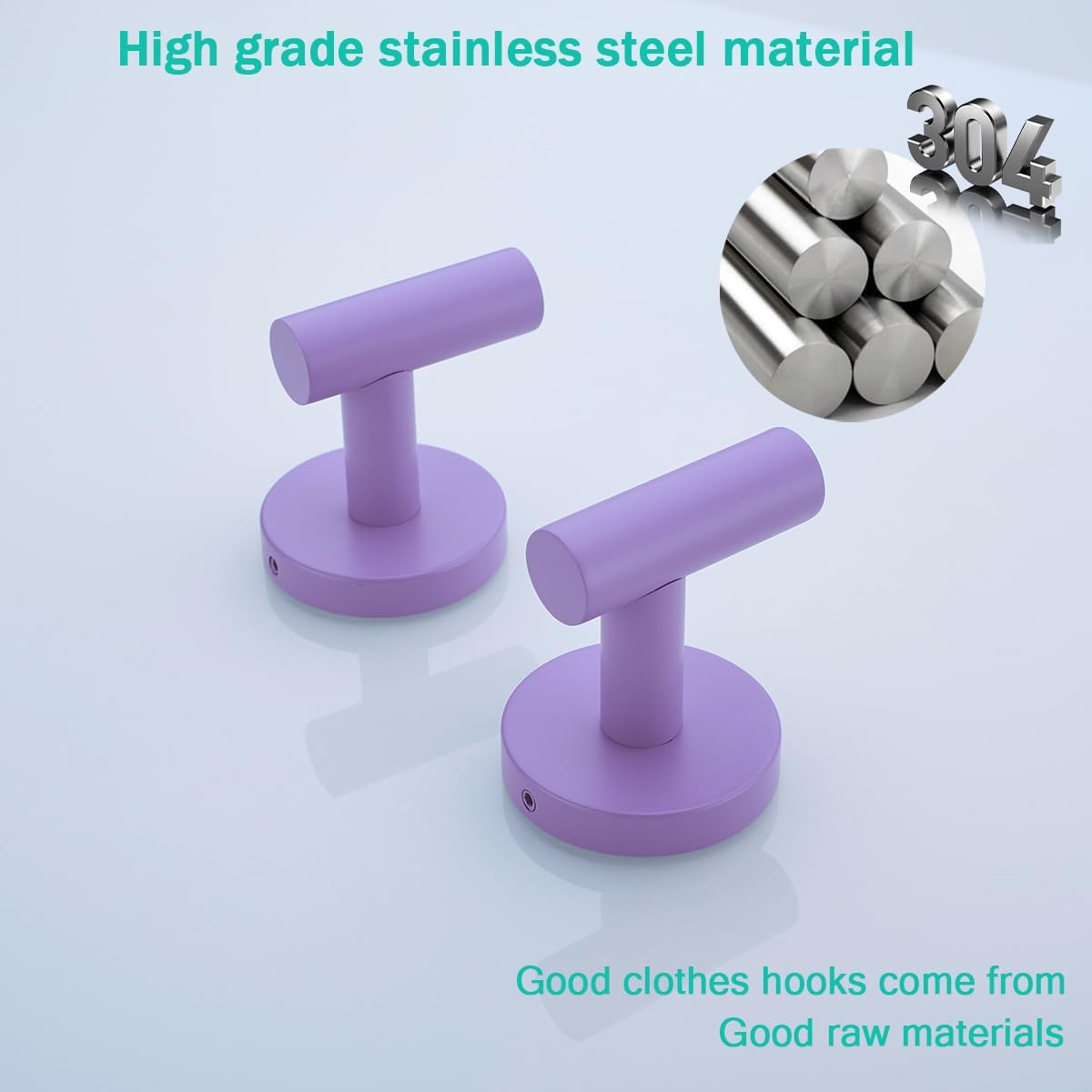 Towel Hooks for Bathrooms,Purple Wall Mount Hooks SUS 304 Stainless Steel Coat Hook Robe Hook Towel Hook 2 Count for Kitchen,Bedroom (Drilling),SE96006-8PP