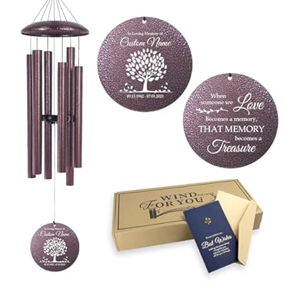 ASTARIN 36" Large Deep Tone Personalized Sympathy Wind Chimes, Memorial Wind Chime for Loss of Mother Father Loved One, Tree of Life Bereavement Gifts Decor Outdoor Patio Garden(Produced in USA)