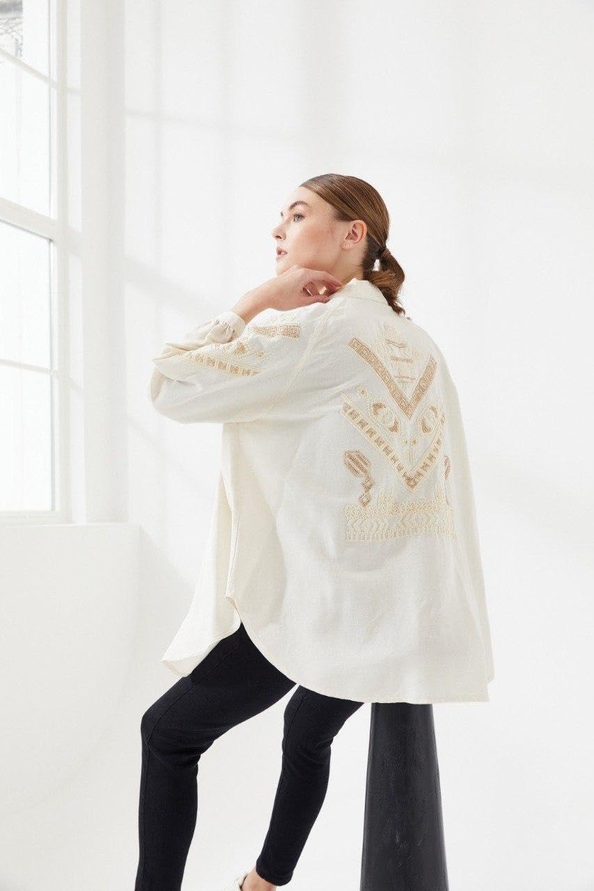 dadali Damenbluse im Boho-Stil (Oversize) | Bestickte, knopflose Tunika | 100% Baumwolle | Einheitsgröße