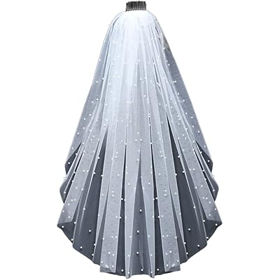 azaleas Wedding Bridal Veil with Comb 1 Tier Cut Edge Fingertip&Cathedral Length Pearl(V05)