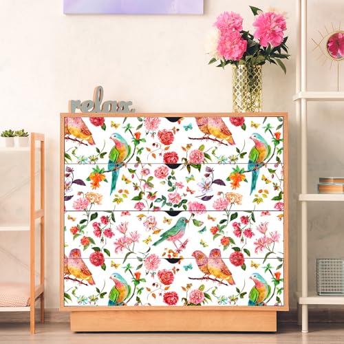 Papier peint amovible oiseaux perroquets fleurs papillons - 6