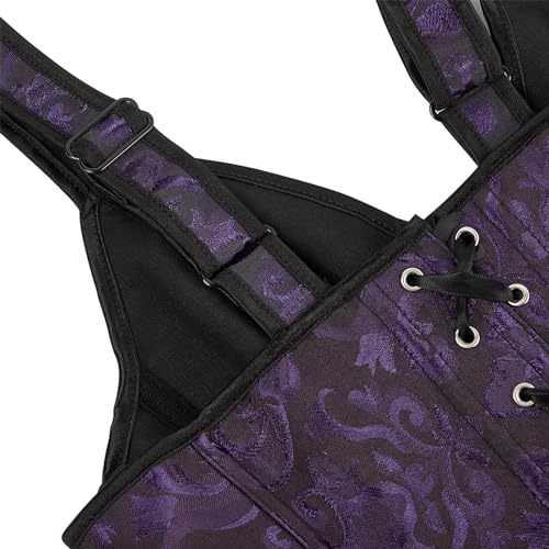 Image of Women's Lace up Gothic Jacquard Shoulder Straps Tank Overbust Shaper Corset Bustiers Top