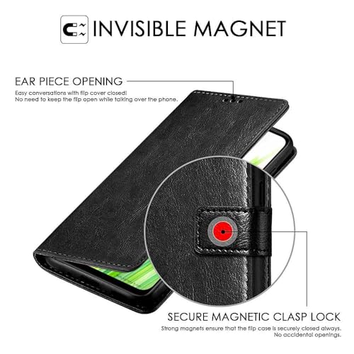 Image of WOW IMAGINE Shock Proof Flip Cover Back Case Cover for Itel P55 5G (Flexible | Leather Finish | Card Pockets Wallet & Stand | Black)