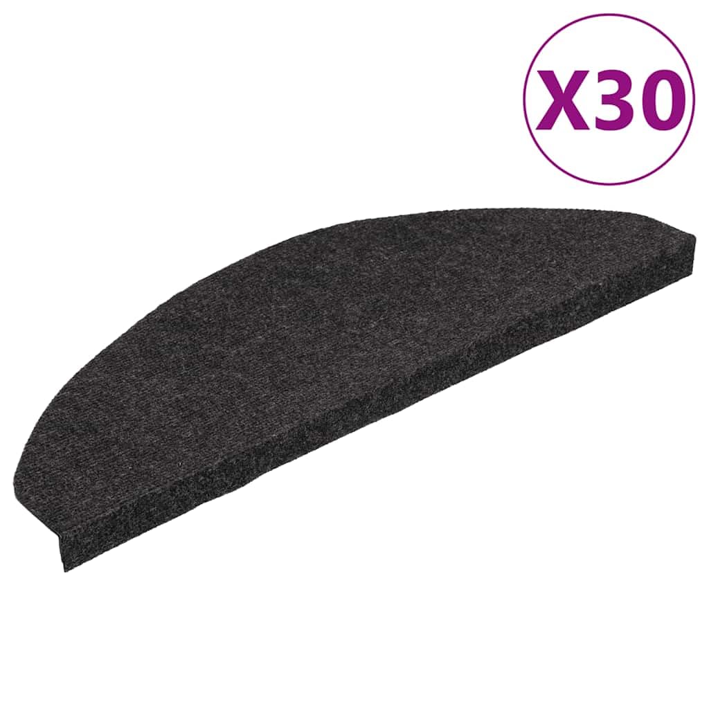 Générique Samoprzylepne maty na schody 30 szt. czarne 65x22,5x3,5 cm antypoślizgowe filcowe igłowane, dźwiękochłonne i nadające się do prania w pralce na schody