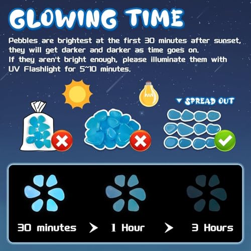 Image of Glow in The Dark Decorative Stones 600 Piece Artificial Pebbles for Vases, Aquariums, Garden Landscaping Blue for DIY Crafts & Home Decor