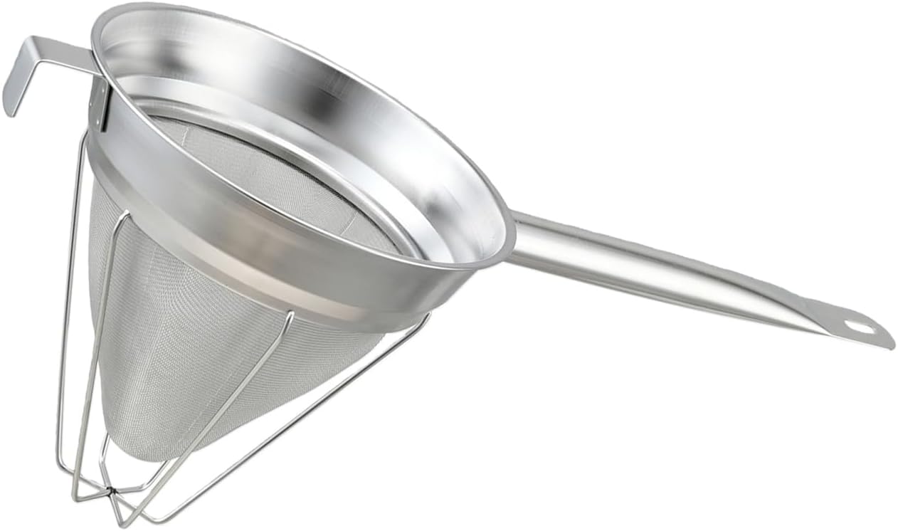 Stainless Steel Fine Meshes Conical Strainer Reinforced Bouillon Sieve with Handle for Tea Coffee and Soup Filtering Cooking Sieve
