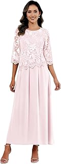 Chiffon Mother of The Bride Dresses for Women with Sleeves Lace Applique Formal Wedding Guest Dress