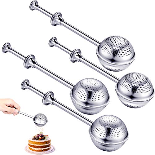 2 Styles Baker’s Dusting Wands Flour or Powdered Sugar Shaker Duster Stainless Steel Flour Dispenser Shaker Large and Small Hole Tea Leak Strainer for Sugar Flour and Spices 4 Pieces