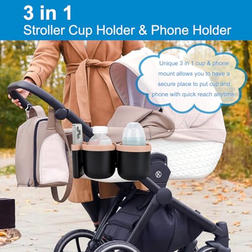 Image of Accmor Stroller Cup Holder with Phone Holder, Bike Cup Holder, Universal Cup Holder for Uppababy Nuna Doona Strollers, 2-in-1 Cup Holder for Walker, Wheelchair, Scooter