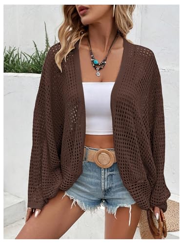 Image of Verdusa Women's Oversized Summer Cardigan Lightweight Sweater Crochet Knit Beach Cover Up Spring Vacation Outfits
