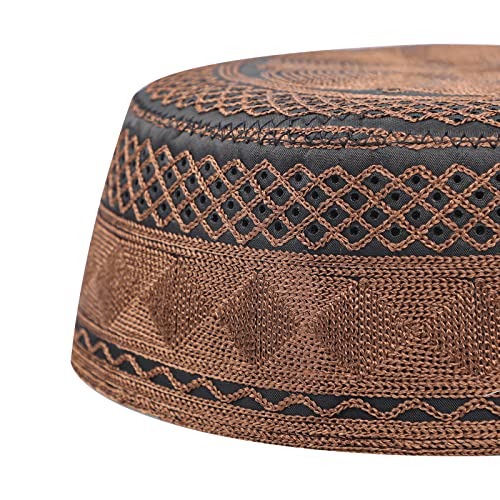 Image of Men Muslim Prayer Kufi Hat Prayer Headwear Cap Islamic Beanie Skull Cap Embroidery Kofia Topi Sun Hat