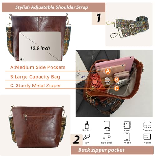 Image of Hobo Bags Vegan Leather Crossbody Bag Guitar Strap Shoulder Purses with Zipper Handbags for Women