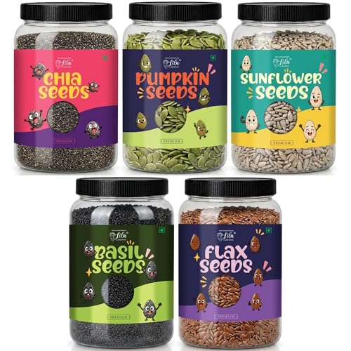 Image of LILA DRY FRUITS Super Seeds Combo Pack Chia Pumpkin Flax Watermelon & Sunflower Seed 100 g x 5 | Raw Seeds Mix for Daily Nutrition & Healthy Snacking Perfect for Gifting
