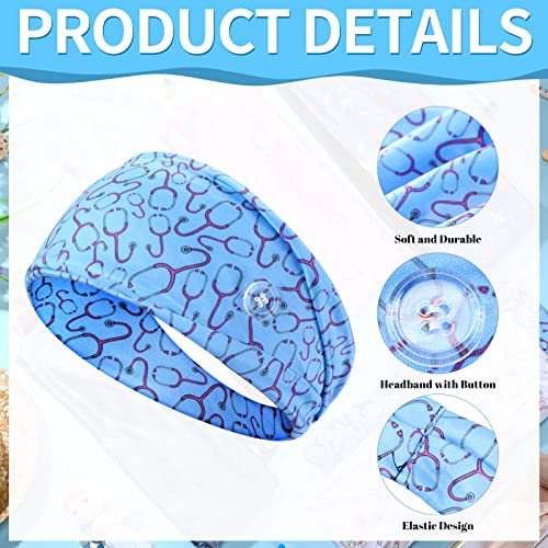 Willbond 8 Pieces Nursing Headbands With Buttons For Nurses Doctors Women Face Covering Ear Protection Holder Non Slip Elastic Hair Bands Wide Head Wraps For Spa Yoga Sports Workout (Cute Patterns) #TOP2