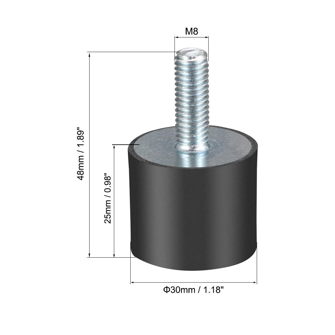 Supports Antivibration En Caoutchouc M8 - Lot De 4 Avec écrous - Filetage Mâle 23 Mm, Femelle 8 Mm - Pour Moteurs, Pompes, Générateurs