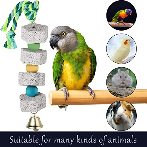 Image of Sanwuta 4 Pack Bird Toy Bird Beak Grinding Stone Parrot Chewing Toys with Bell Bird Cage Accessories Parrot Beak Stone Lava Block Calcium Stone for Parakeet Cockatiel Conure Hamster Chinchilla Rabbit