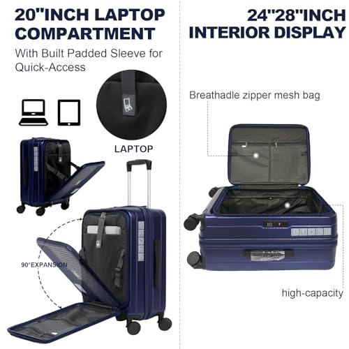 Image of Hardshell Luggage Sets 3 Piece with Spinner Wheels, Expandable Carry On Luggage with Front Open Pocket, TSA Lock, Hardside Suitcase Set for Travel, Business, Plane