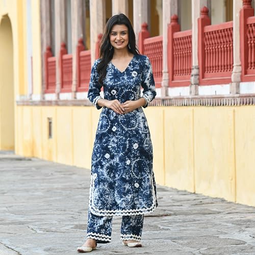 Image of ANNI DESIGNER Women Cotton Blend Kurta Palazzos Set