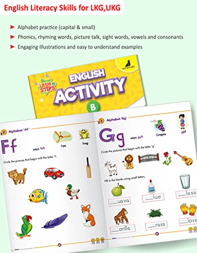 Image of Woodsnipe Phonics Reader and English Activity book for Preschool Ages 3 to 6 Years| Worksheets on Vowels, Consonants, Rhyming Words, Letter Tracing and Colouring, Vocabulary, Sight words | Combo of 2