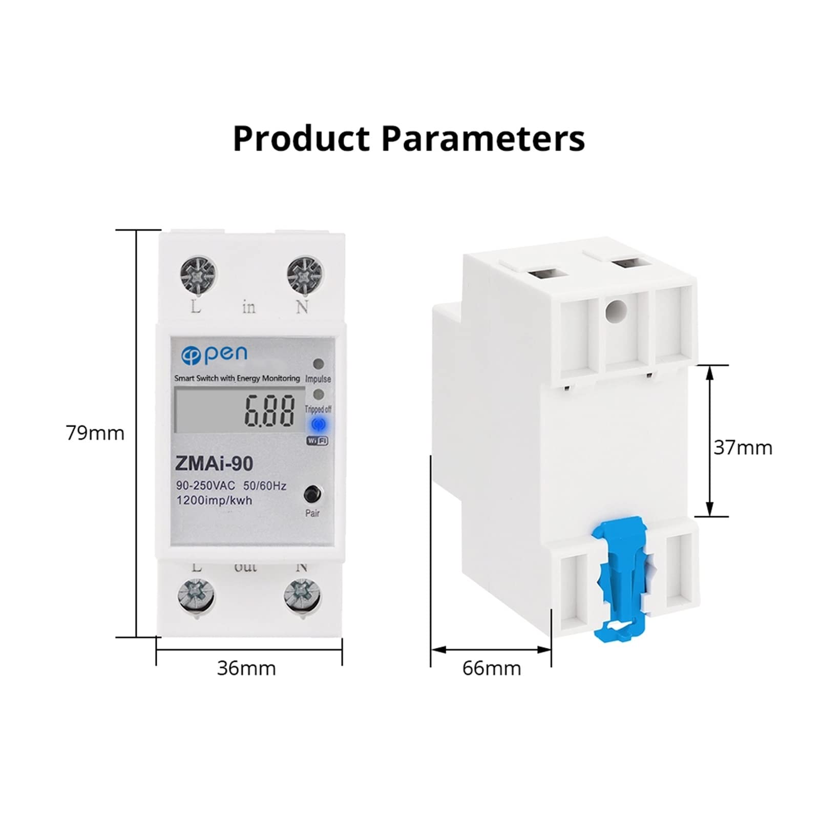 Interruttore automatico WiFi WI-FI Interruttore Smart Control Remote con guida DIN a monofase di energia WI-FI Misuratore di energia intelligente Telecomando senza fili
