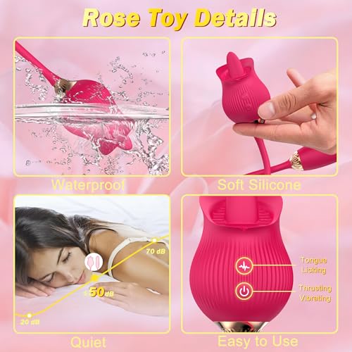 QINMIJIA Rose Sex Toy Thrusting Dildo Tongue Vibrator for Women, G Spot Clitoral Stimulator with 12 Tongue Licking & Vibrating for Anal Nipple Pleasure, Double Dildo Adult Toys for Female & Couples - Image 8