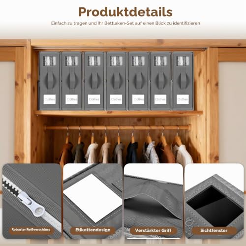 Boic 4 Stück Bettwäsche Organizer Mit Sichtfenster Und Etikett, Linen Bed Sheet Organiser Box… – Ansicht 3