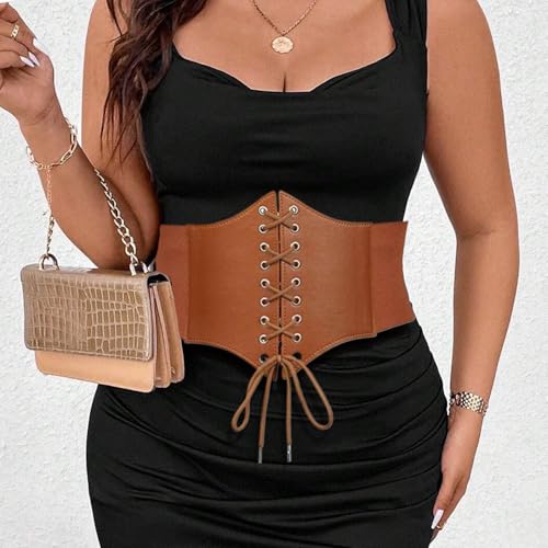 Renaissance Corset Belts Big Size Brown Cinch Elastic Waist Belt for Women4