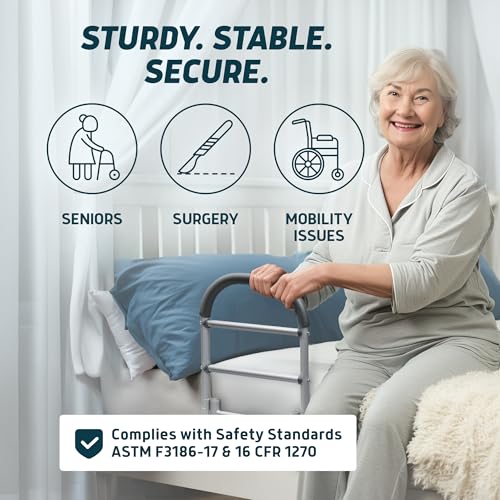 Image of Lunderg Bed Assist Rail for Seniors with Non-Slip Grab Bar - Easy to Install Bed Rails for Elderly Adults Safety & Post-Surgery - Helps Reduce Falls & Support Independence