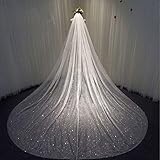 Heread Bride Wedding Veil Long Sparking Cathedral Chapel Length Bridal Tulle Hair Accessoies with Comb and Cut Edge (59'Width, White)