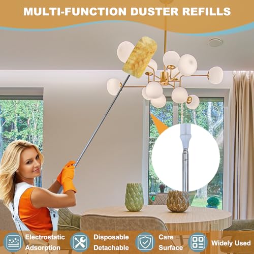 Image of 20 Count Two Sides Replacement Duster Head with 2 Handle, Static Dust Removal Brush Disposable Dusters Heavy Duty Multi-Surface Duster Refills for Dusting Electronics, Furniture, TV (Orange)