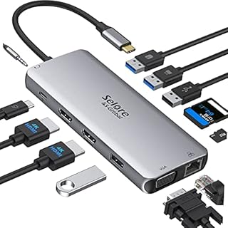 USB C Docking Station Dual HDMI Monitor 12 IN 1 Laptop Dock USB C Hub Multiport Adapter 3 Monitors with 2 HDMI VGA TF/SD Card Reader Ethernet PD 100W USB 3.0 Audio for Dell XPS 15/HP/Lenovo/Surface