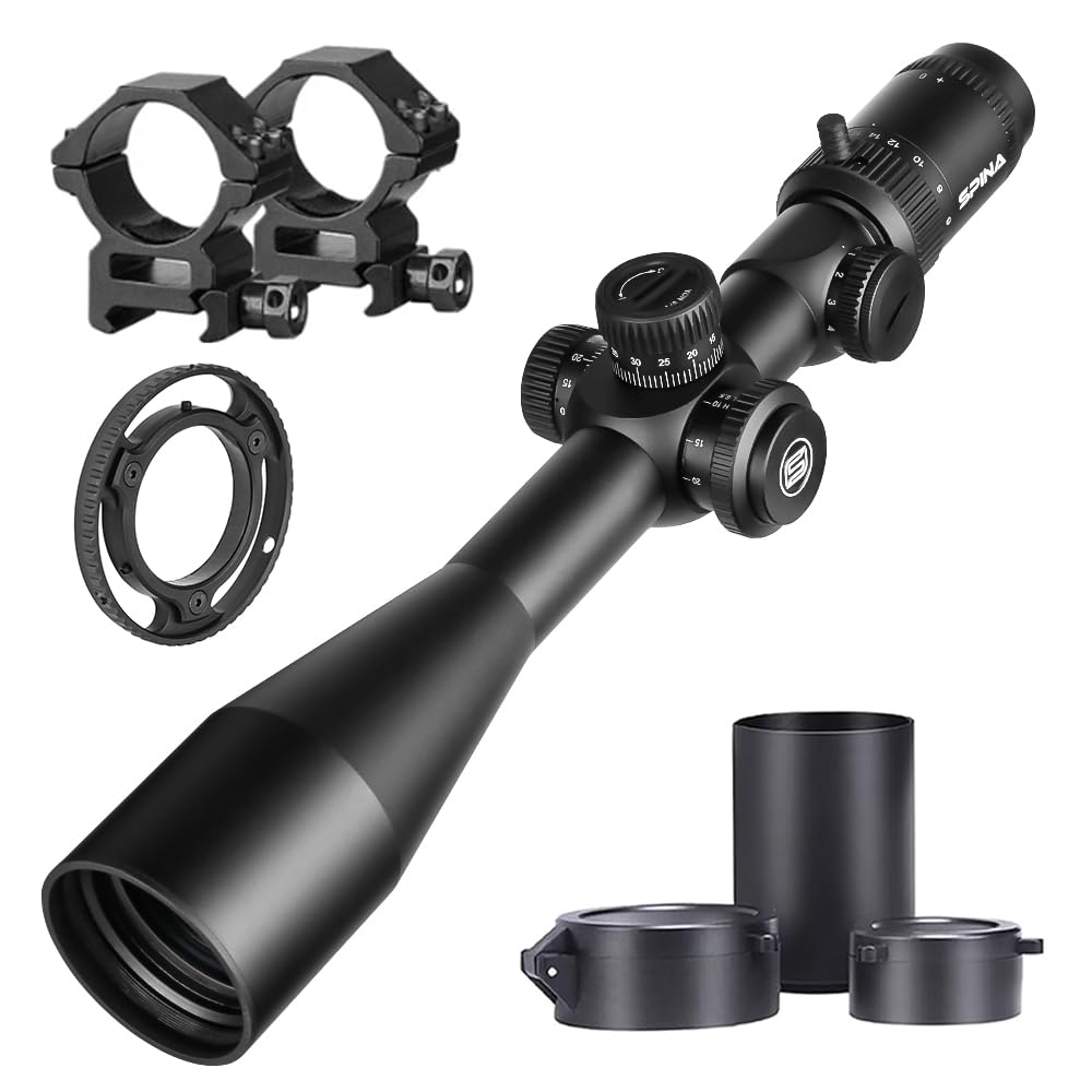 SPINA OPTICS 4-16x44 / 6-24x50 SFP 2nd Focal Flat Rifle avec mil Dot Reticle et Support annulaire de 20 mm, Lunette de visée Noires étanches et antibuées, Tube de 30 mm
